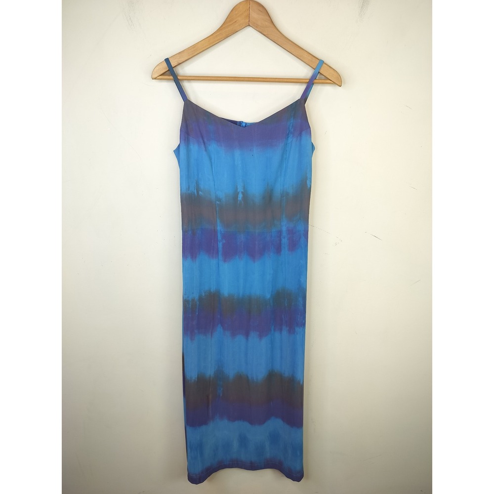 Profoilly Tie Dye Midi Slip‎ Dress Womens XS Boho Indie Blue Purple Fairy